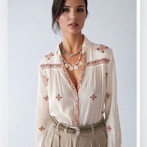 Embroidered Ivory Blouse with Boho Accents